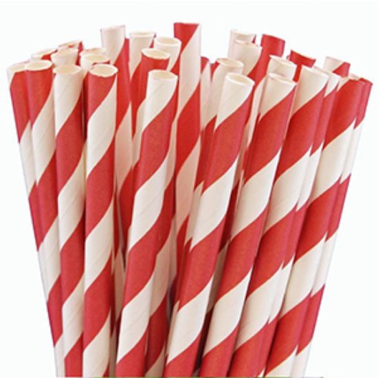 Picture of Straws Paper Red & White 100 x1